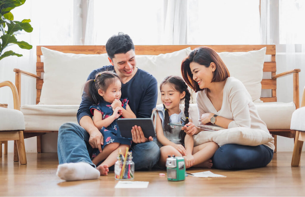 Family enjoying wireless service provided by the FCC Affordable Connectivity program.